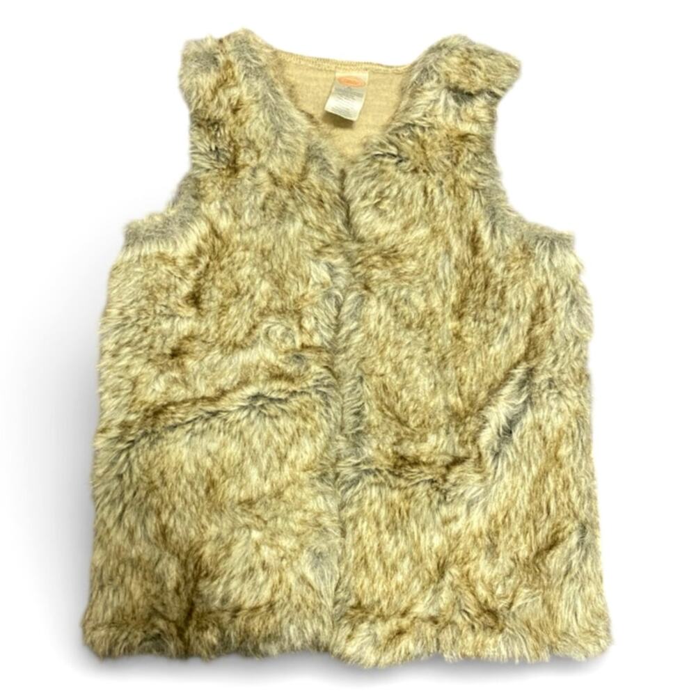 Wonder Nation Girl's Vest Medium 7-8 Beige Tan Knit Back Faux Fur Open Front